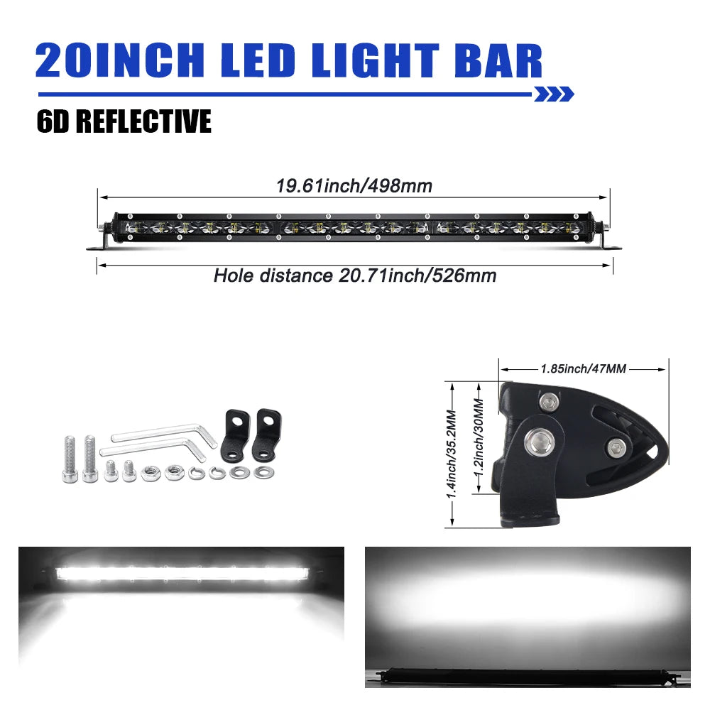 HAOLIDE 6D 7inch 14inch 20inch 26inch 38inch 50inch 1 Row Utral Slim Led Light Bar Driving Light 6000k White for Offroad SUV UTV 20inch 1pcs Magic Electronics S406191b1ee0640de85e991e25dfa555fB 20inch 1pcs