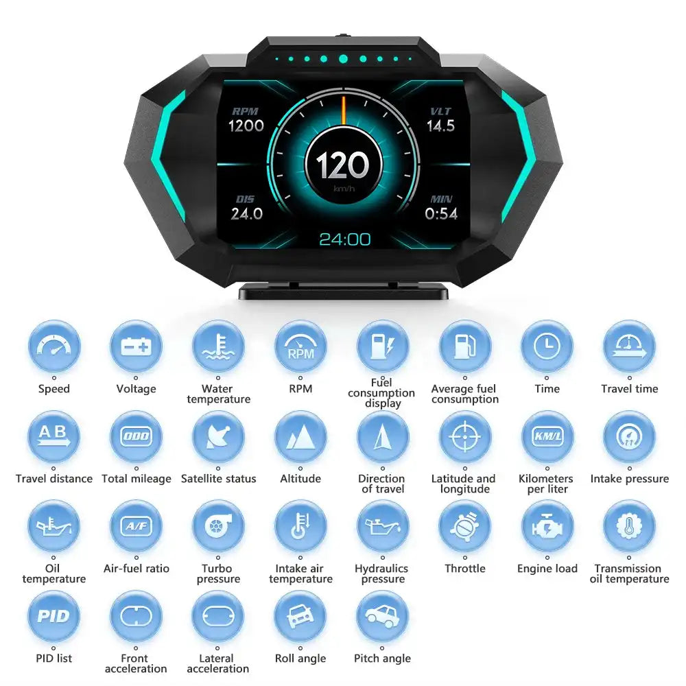 OBD + GPS HUD P24 Car OBD Head Up Display HUD on Board Computer Digital Speedometer Water Temp Fuel Consumption Slope Meter - Magic Electronics