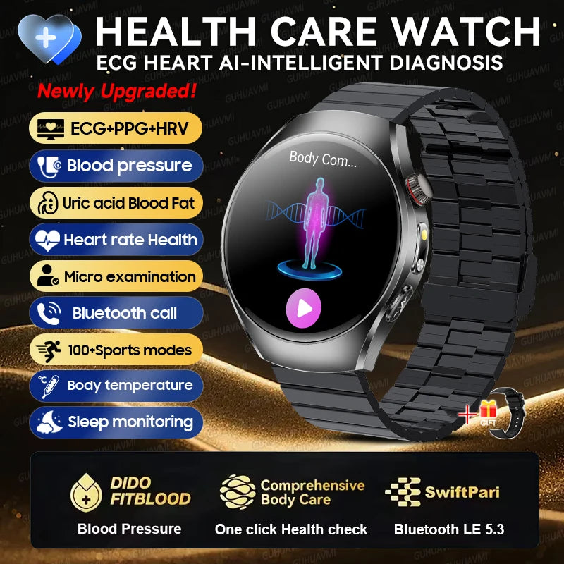 2026New Health Care Analysis ECG+PPG Smart Watch Blood pressure Fitness Uric Acid Blood lipids Bluetooth Call Clock Smartwatches Black Steel B ECG Chip Magic Electronics S417dfa2c5578413f8637d9ee012ed5c8N Black Steel B ECG Chip
