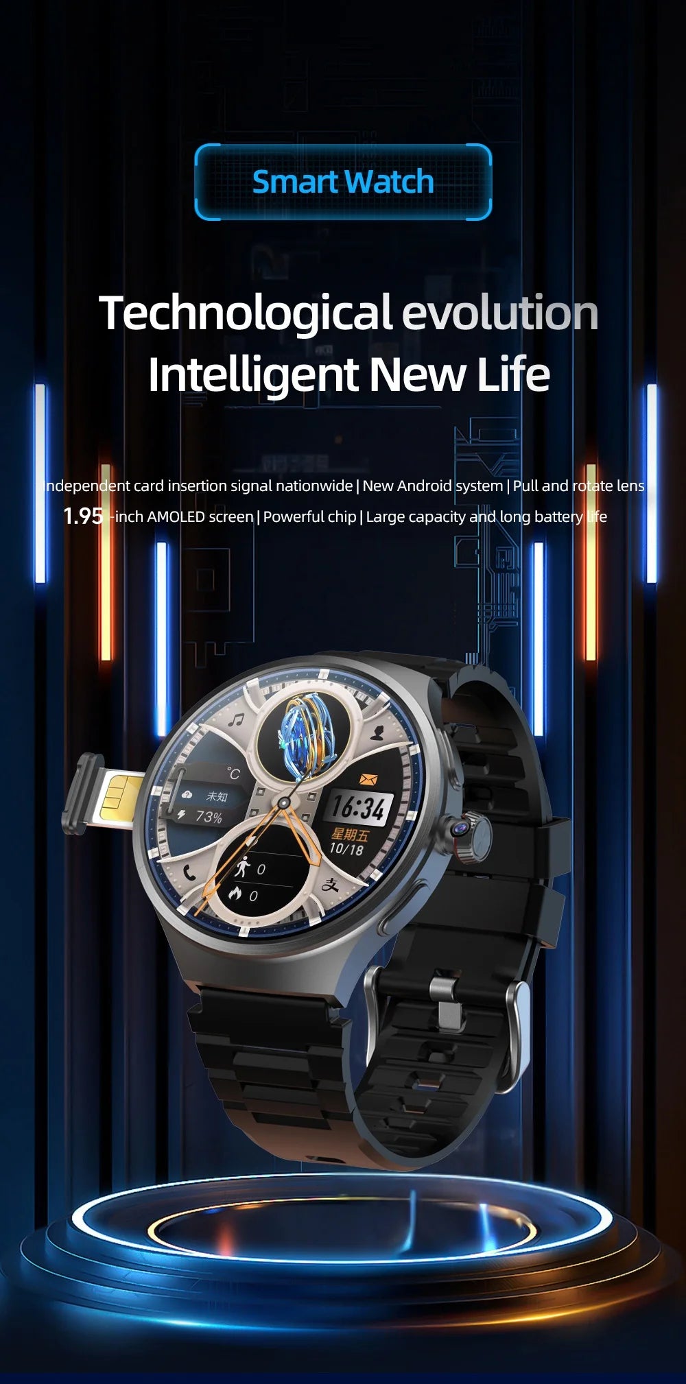 Original VP50 Smartwatch 4G/5G Sim Card Android 10.0 System 180° Pull out Camera GPS WIFI Play Game Compass NFC WIFI Smart Watch Magic Electronics S41d69deeec1547c29bb1401200e5d1e4E