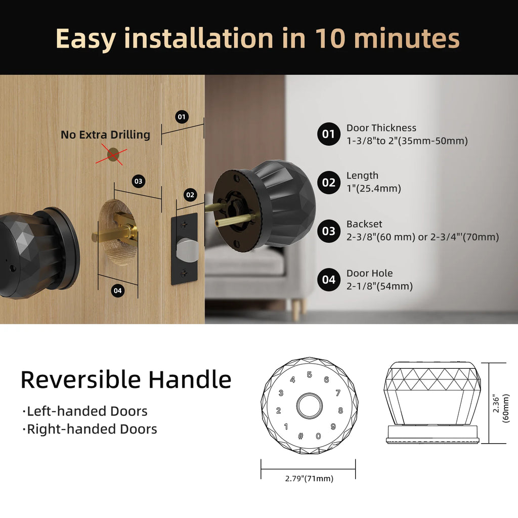 Viladepot Smart Lock Fingerprint Door Lock TYPE-C Interface App Control Passcode Unlock Electronic Touchscreen Keypad Indoor - Magic Electronics