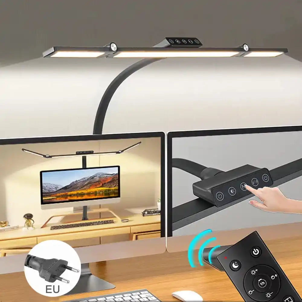 Home Office LED Desk Lamp Double Head Stepless Dimming Eye-Caring Reading Lights 3 Color Mode Flexible Adjustable PC Table Lamps - Magic Electronics