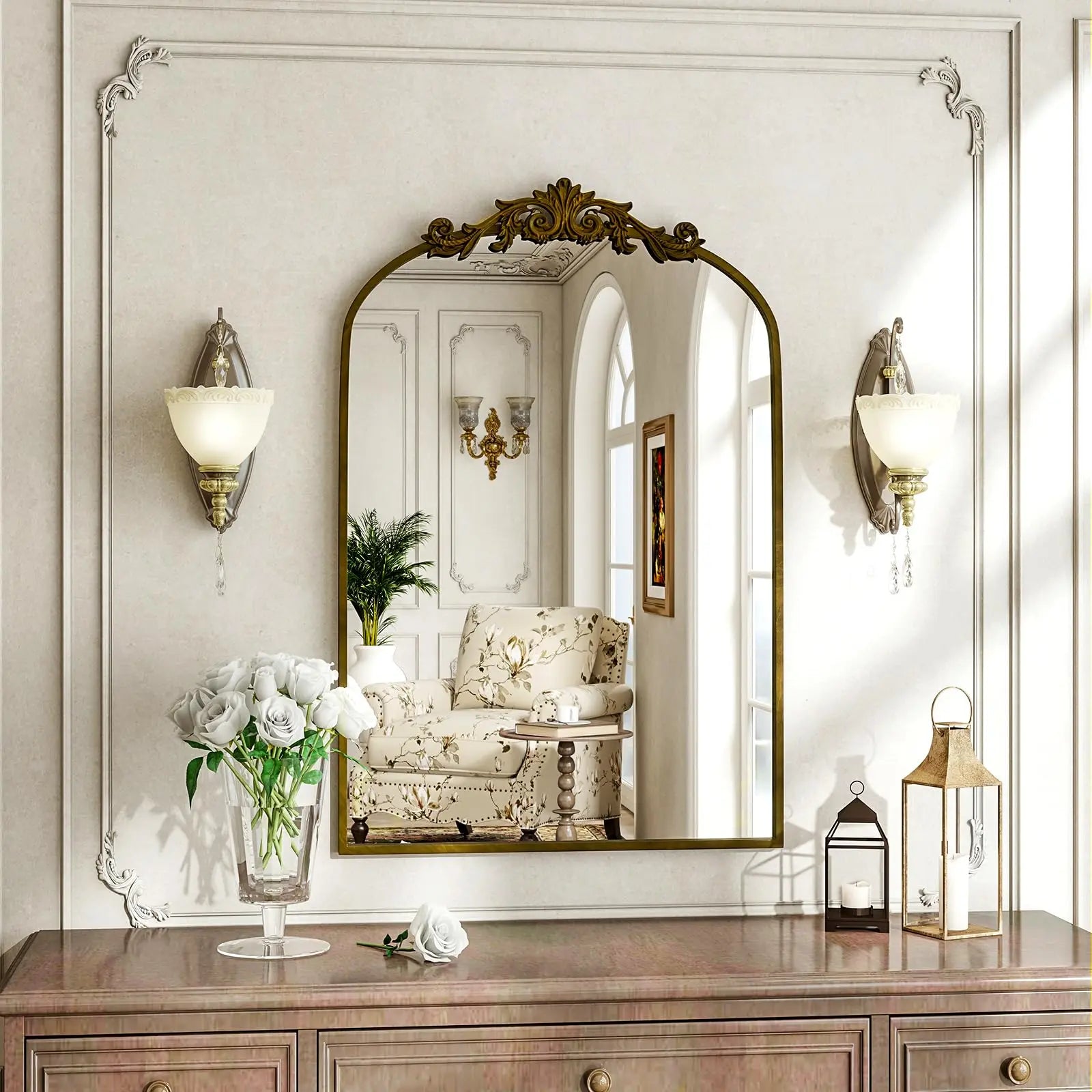 BEAUTYPEAK Vanity Wall Mirror Decorative Vintage Arch Bathroom Mirror 26x38 inch-Bronze United States Magic Electronics S4286c8cfa6db43828aab9b38245a9f80A 26x38 inch-Bronze United States