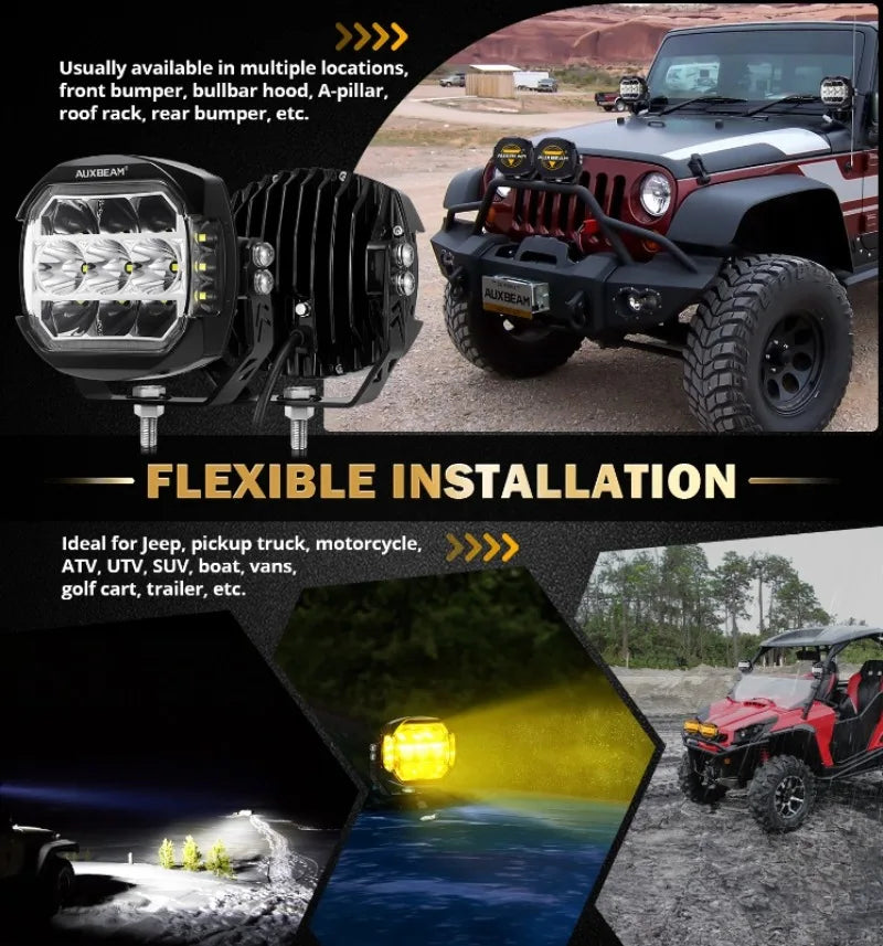 AUXBEAM 5 Inch LED Pod Lights Work Lights with Side Shooter White Driving Light with DRL Turn Signal Work Lamps Magic Electronics S43b3377df16344e1bbd550129a496743j