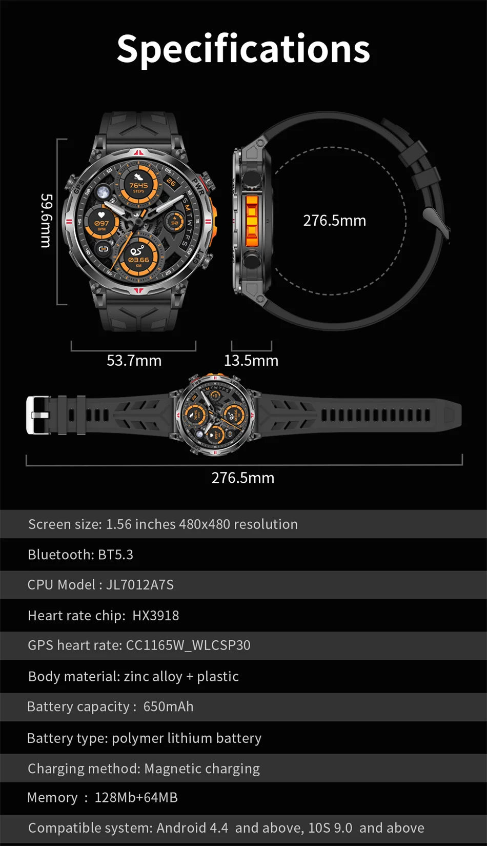 2026 New Outdoor Sports Smartwatch Men GPS Positioning 650mAh HD Call 1.56-inch AMOLED Screen Compass 5ATM Waterproof Watch Man - Magic Electronics