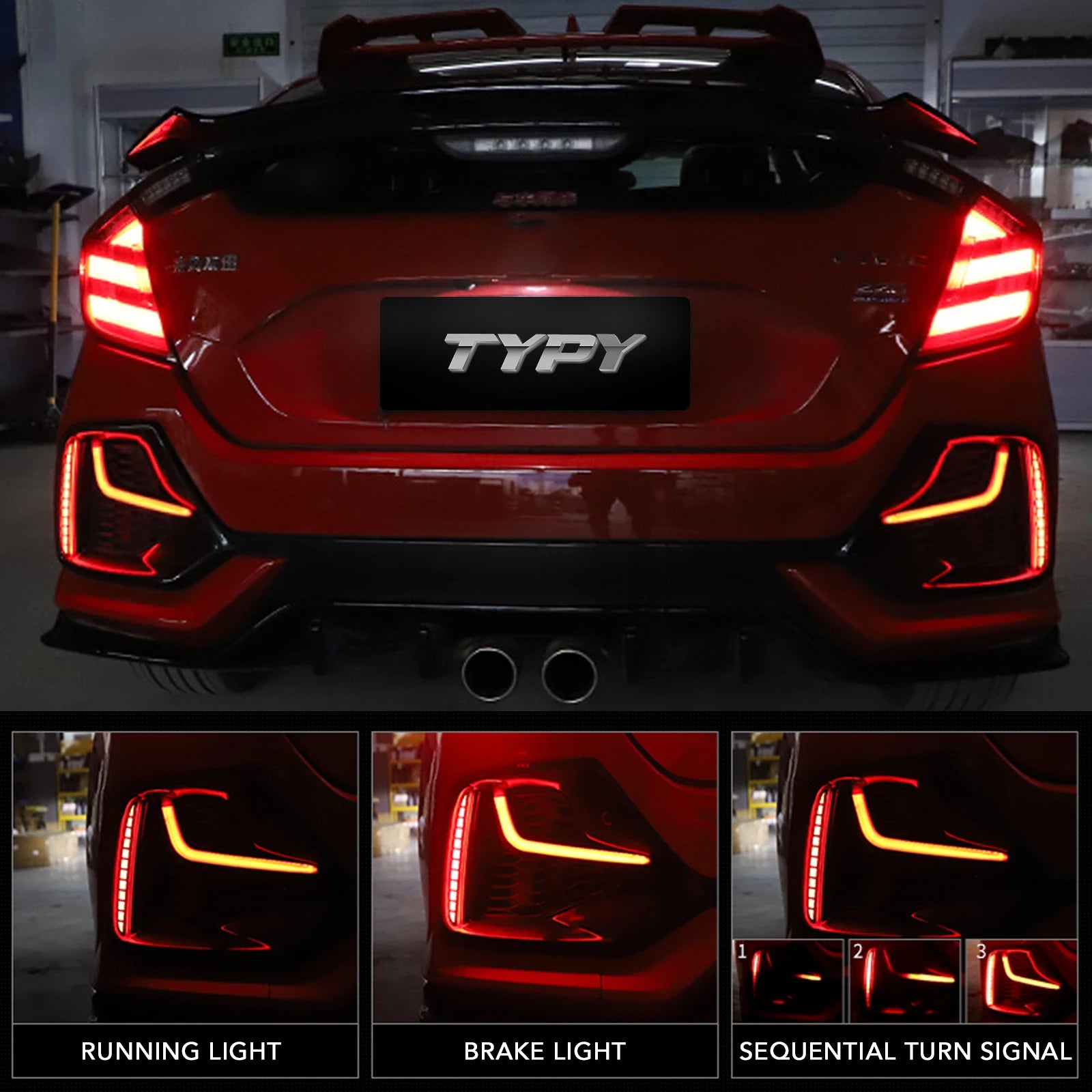 LED Reflector Light Rear Bumper Lamp Assembly Car Accessories Compatible For Honda Civic 10th Gen 2016-2022 Hatchback Type R Magic Electronics S446e7d184a6c4088836de553432ba1eaY