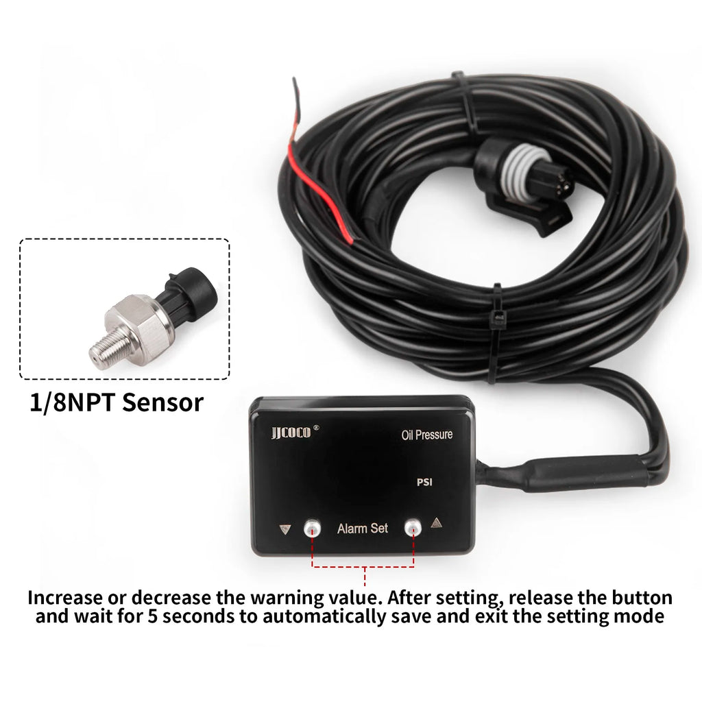 JJCOCO MINI 12v Oil Pressure Gauge Red/Blue Display With 1/8NPT 0-1.6MPA (0-232PSI) Sensor With Beep Alarm Magic Electronics S45c855c5206647e2877fe05bd154cfacW