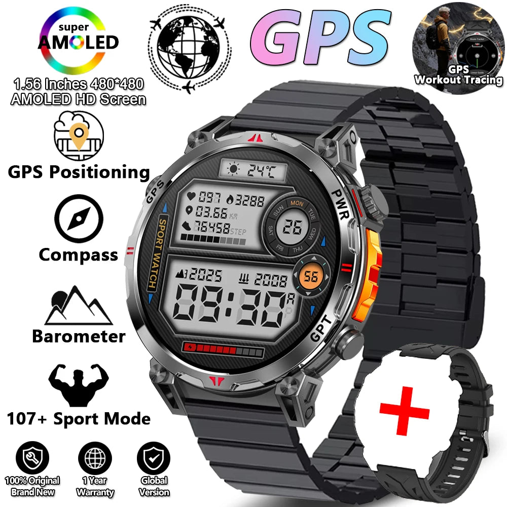 2026 New Outdoor Sports Smartwatch Men GPS Positioning 650mAh HD Call 1.56-inch AMOLED Screen Compass 5ATM Waterproof Watch Man - Magic Electronics