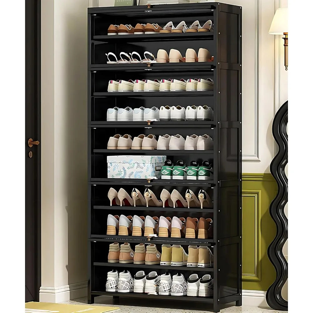 Tall Shoe Cabinet, 10 Tiers 40-45 Pairs Heavy Duty Bamboo Freestanding Shoe Storage Cabinet, 67.7'' Tall Entryway Shoe Organizer Magic Electronics S46f0220b66b449d8bbb38a8823b9b298O