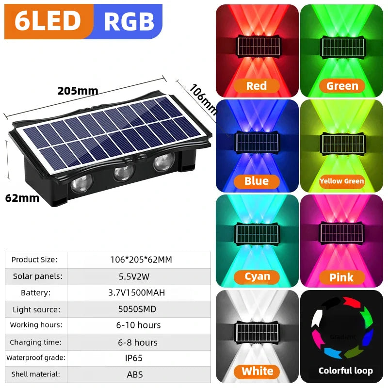 Solar LED Light Wall Lamp Outdoor Waterproof High Brightness Up And Down Luminous Lighting for Outdoor Garden Decoration - Magic Electronics