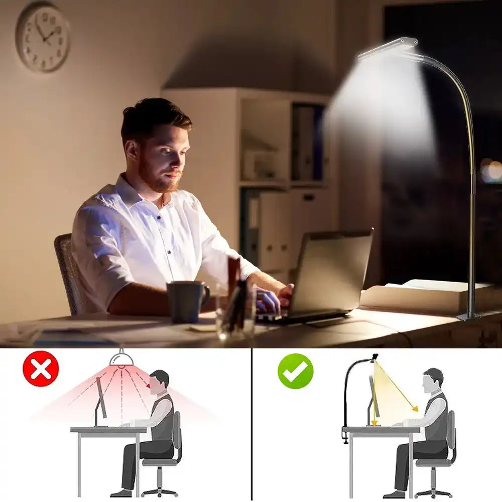 Home Office LED Desk Lamp Double Head Stepless Dimming Eye-Caring Reading Lights 3 Color Mode Flexible Adjustable PC Table Lamps - Magic Electronics