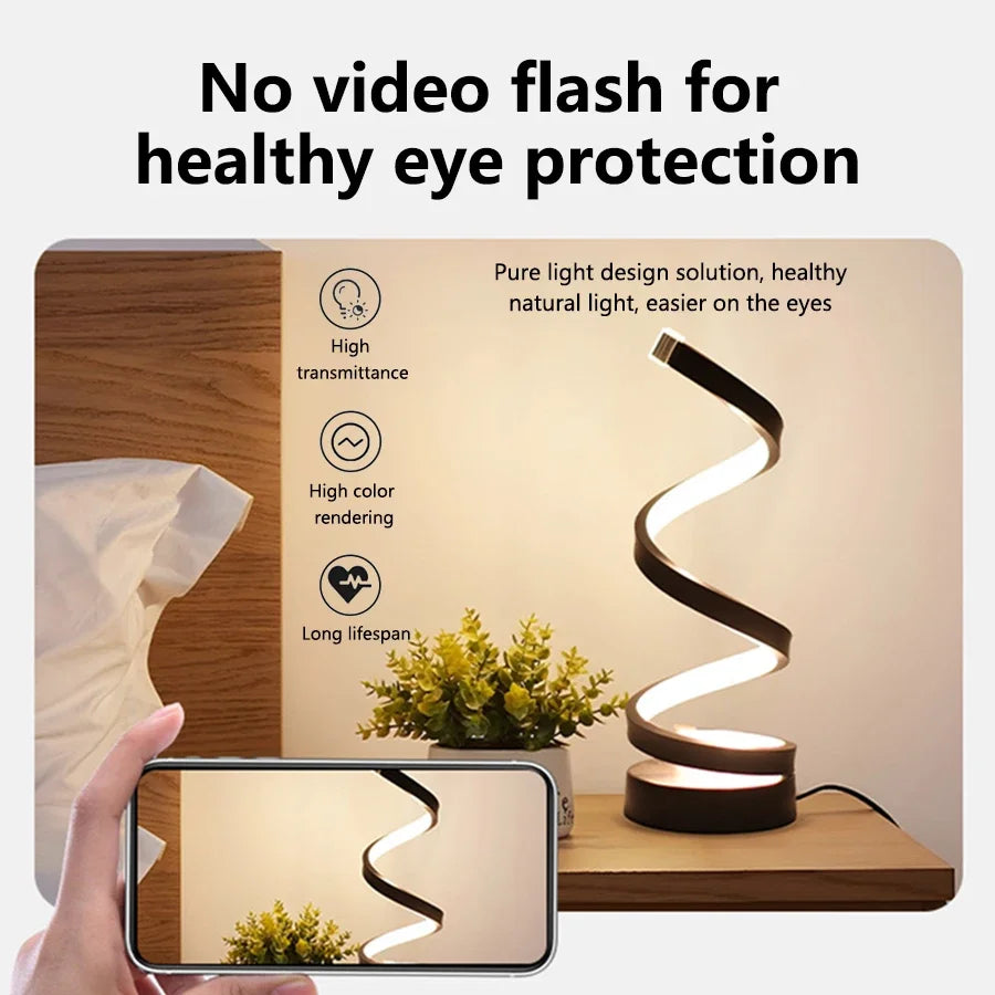 USB Plug in Creative Spiral LED Night Light Dimmable 3 Colors Adjustable for Living Room Office Desk Table Bedroom Bedside Decor - Magic Electronics