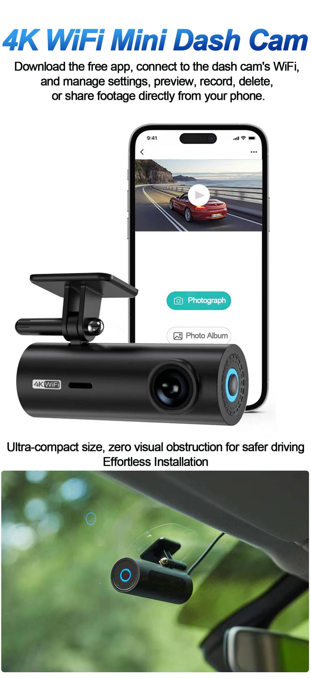 dashcam for car Black box Driving Video Recorders 4K WiFi Mini Front Camera Dash Cam 24H Parking Monitor Car Recording camera - Magic Electronics