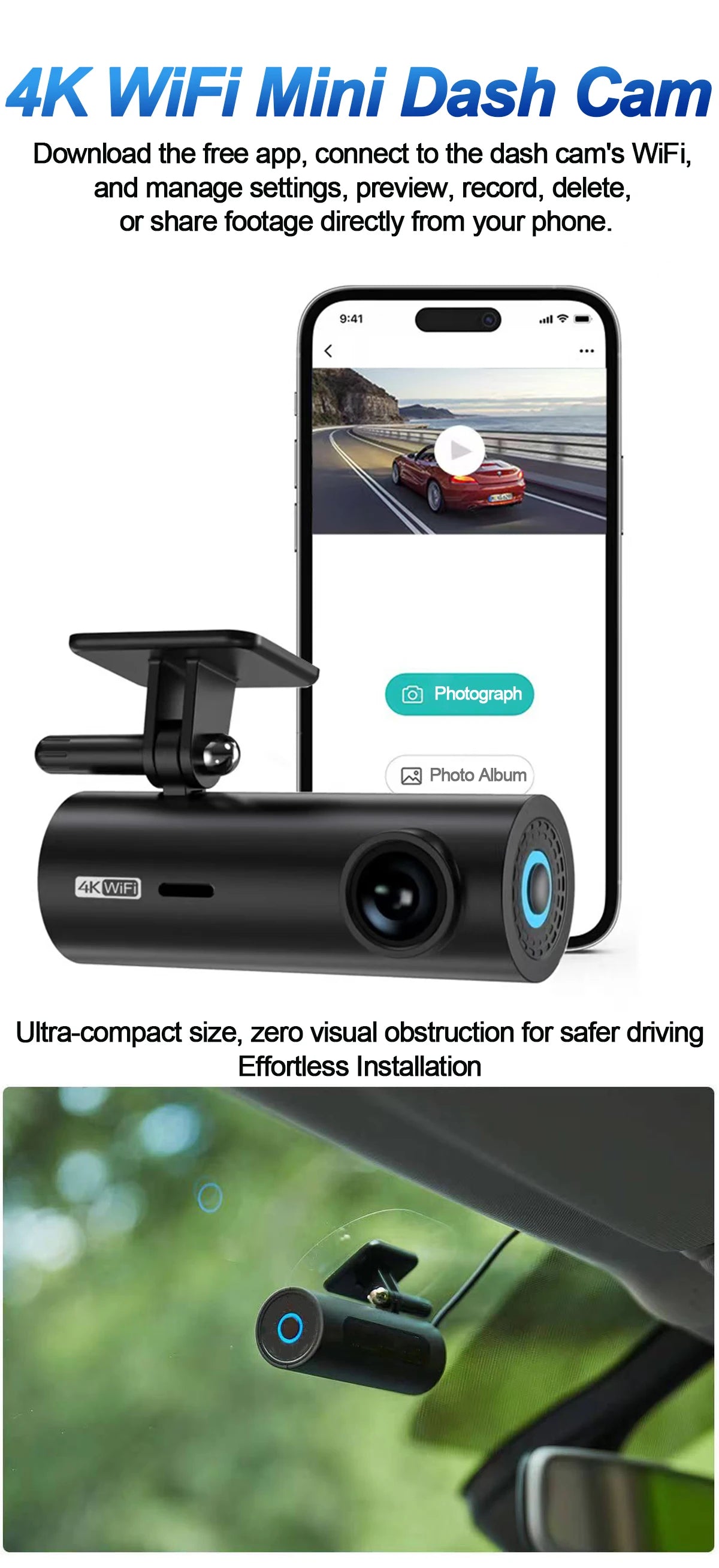 dashcam for car Black box Driving Video Recorders 4K WiFi Mini Front Camera Dash Cam 24H Parking Monitor Car Recording camera - Magic Electronics