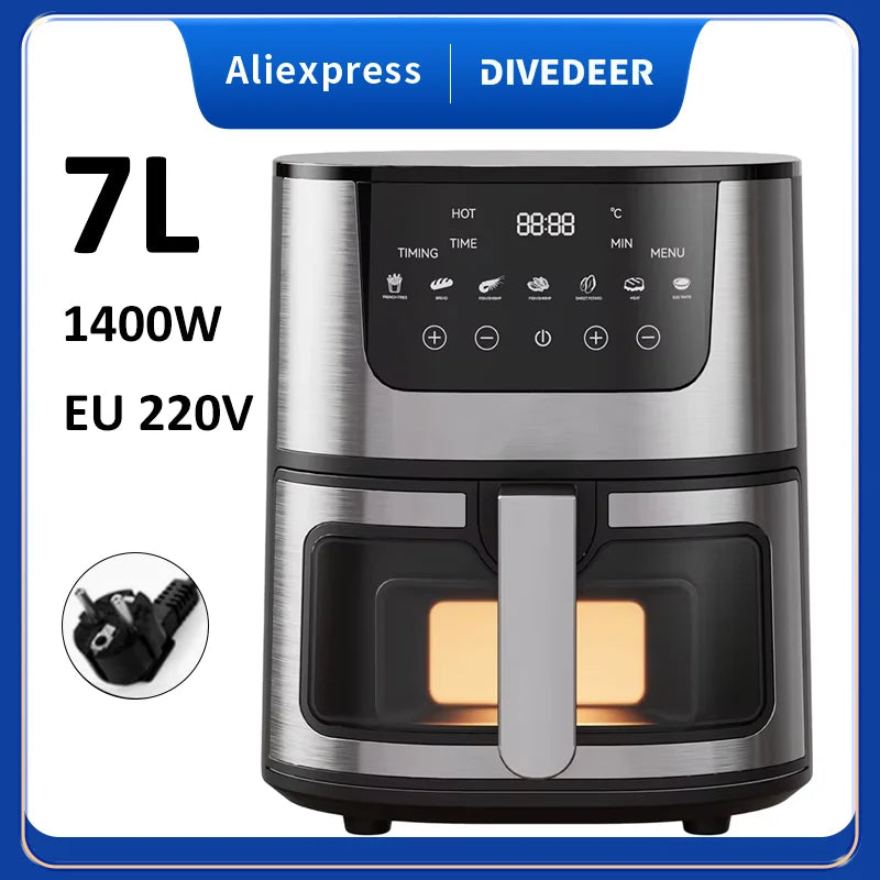 DIVEDEER 7L Household Visual Air Fryer - Large Capacity, Multifunctional, Stainless Steel Design for Home Use (Freidora Aire) 220V China Mainland Magic Electronics S4acf8485a0a04257963c7a3ee0d93b39q 220V China Mainland
