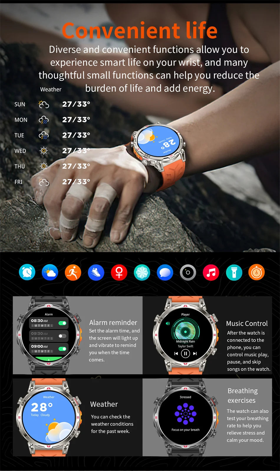 2026 New Outdoor Sports Smartwatch Men GPS Positioning 650mAh HD Call 1.56-inch AMOLED Screen Compass 5ATM Waterproof Watch Man - Magic Electronics
