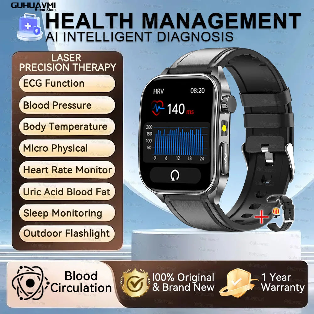 New Laser Treatment Three High Smart Watch Men ECG Heart Rate Uric Acid Health Tracker 1.95 inches Sapphire Glass SmartBracelet Black Leather Sports Health Watch Magic Electronics S4b98dcdf9875486989cf770e3a293da6k Black Leather Sports Health Watch