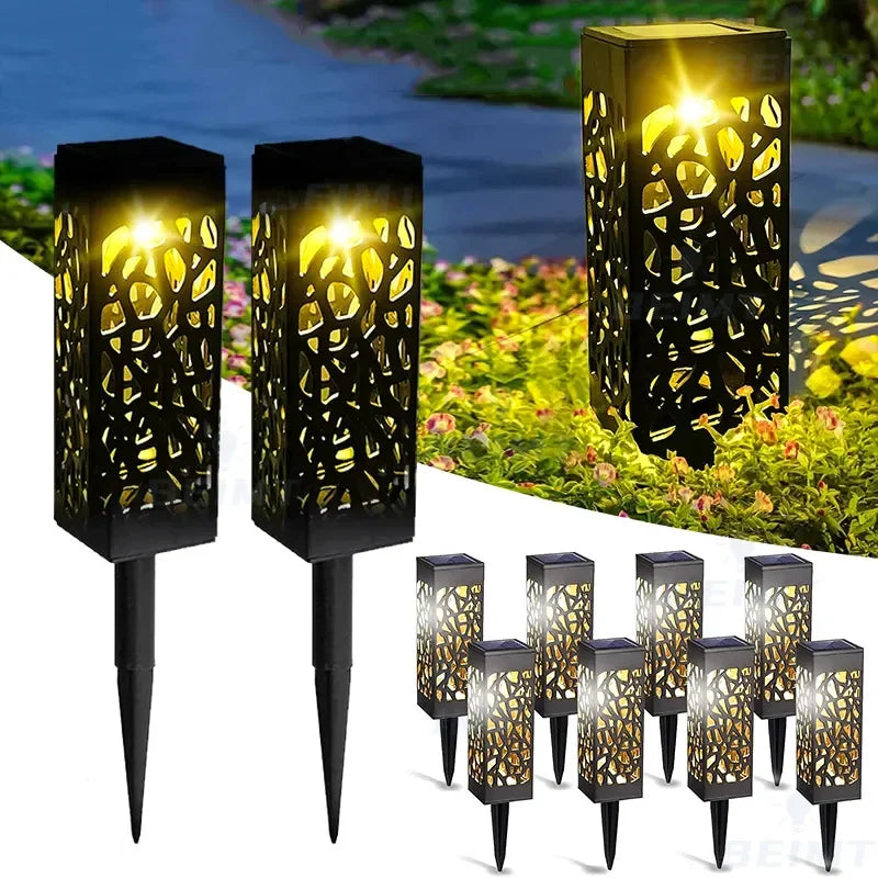 Solar Lawn Lights Outdoor Waterproof Garden Decoration LED Hollow Openwork Projection Light Yard Balcony Path Retro Night Lamp