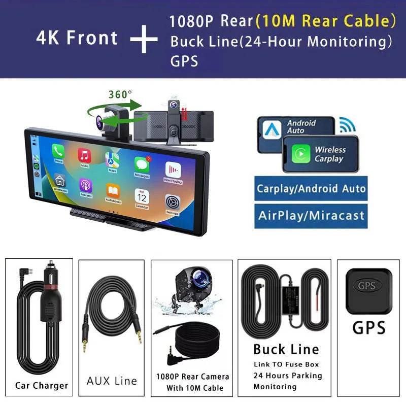 10.26 Inch 4K 3840*2160P Car Dvr Carplay Android-Auto Dash Cam Cabin GPS 5G WIFI FM BT Dual Lens Camera Dashcam Drived Record QY28-10M1080P-BL-GPS Magic Electronics S4cedc5e230384c3ea74d9d4d0551f933l QY28-10M1080P-BL-GPS