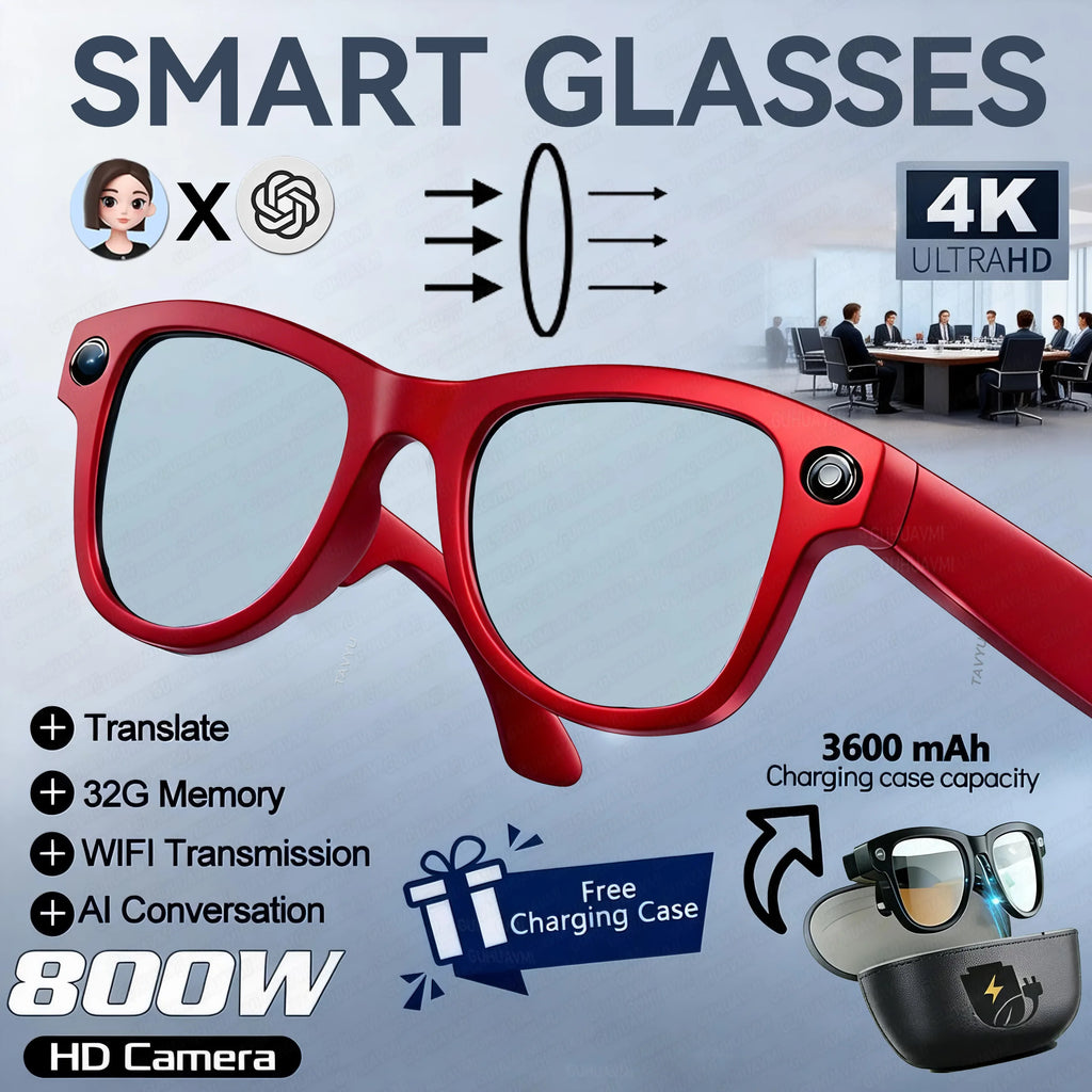 AI Smart Glasses with Camera 1200P M02 Ultra ChatGPT Voice Control 32GB Real-time Translation 3600mAh Charging Case Sunglasses Red Blue Light A Magic Electronics S4d18f0eacb584de8b21c949b01c675d2F Red Blue Light A