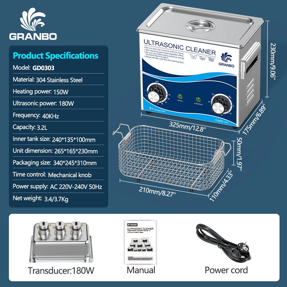 Ultrasonic Cleaner 3L 120W/180W Heater Timer Knob Control 40KHz Ultrasonic Cleaning Machine for Dental Tools 3D Models 3L 180W China Magic Electronics S4d2e2e96a8634a909c9cff95d686ee901 3L 180W China