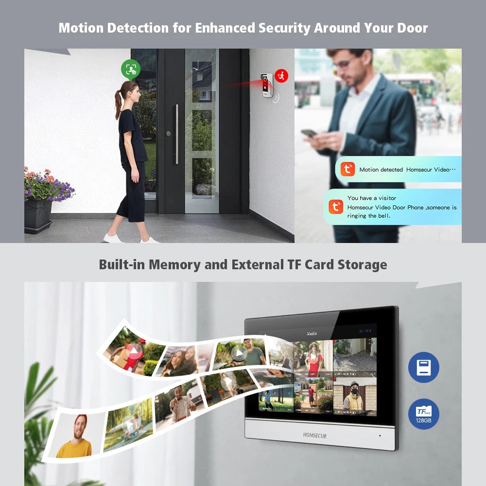 HOMSECUR 4 Wire Tuya Smart APP HD Video House Door Phone Kit with 7" Touch Screen Monitor IP65 Doorbell Camera Record Snapshot - Magic Electronics