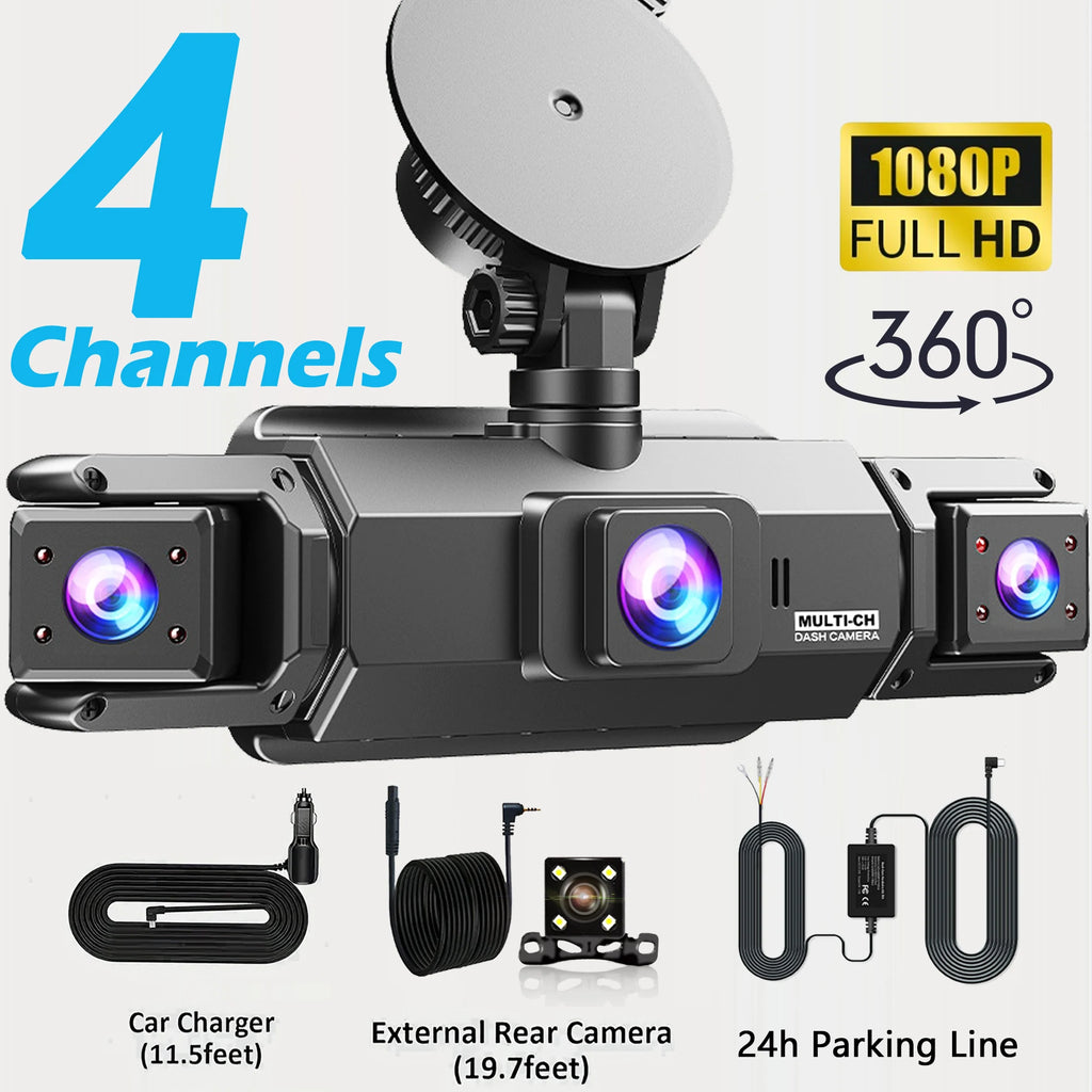 Dash Cam 4Channel 360° Car Camera Black Box 128G Front Left Right Rear View Car DVR Video Recorder G-Sensor 24H Parking Monitor 4-CH-Hardwire kit Magic Electronics S4dc4b1a6d41b4f9d96d8b59360a856c6X 4-CH-Hardwire kit