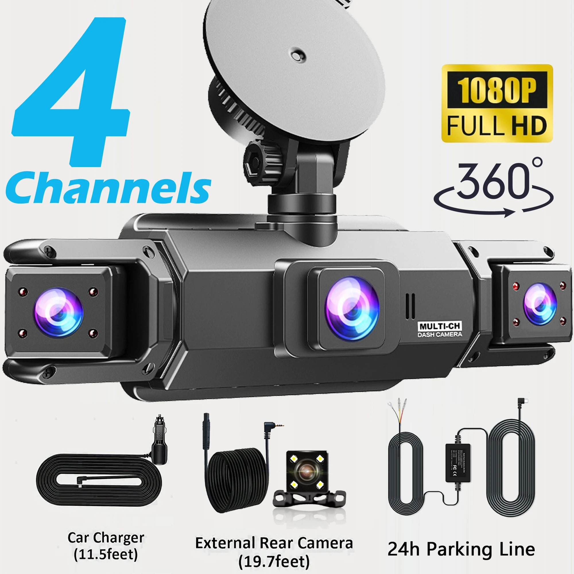 Dash Cam 4Channel 360° Car Camera Black Box 128G Front Left Right Rear View Car DVR Video Recorder G-Sensor 24H Parking Monitor 4-CH-Hardwire kit Magic Electronics S4dc4b1a6d41b4f9d96d8b59360a856c6X 4-CH-Hardwire kit