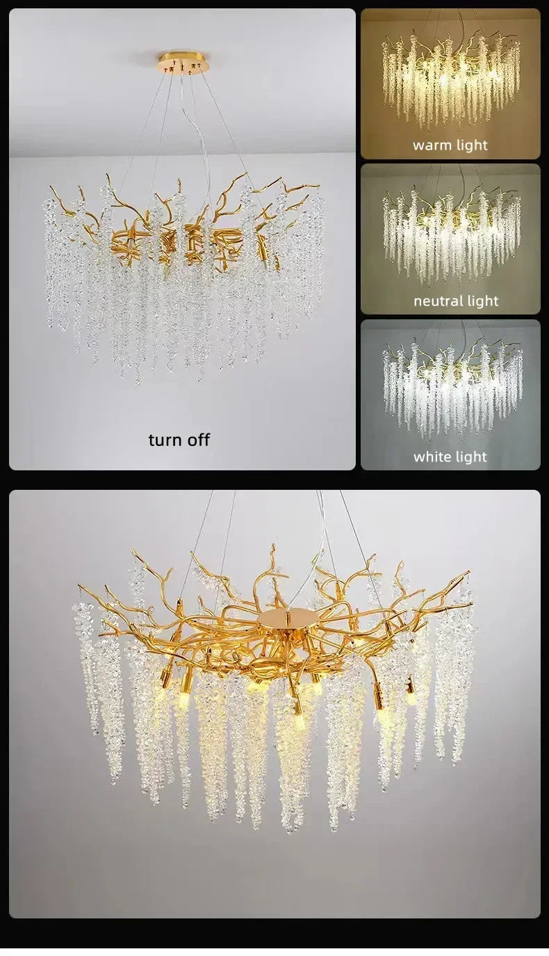 Modern Luxury Gold Branch Tassel Crystal LED Pendant Light Dining Room Living Room Indoor Home Decoration Atmosphere Fixtures Magic Electronics S4ee30723253a46f99caaefa098e9dc889