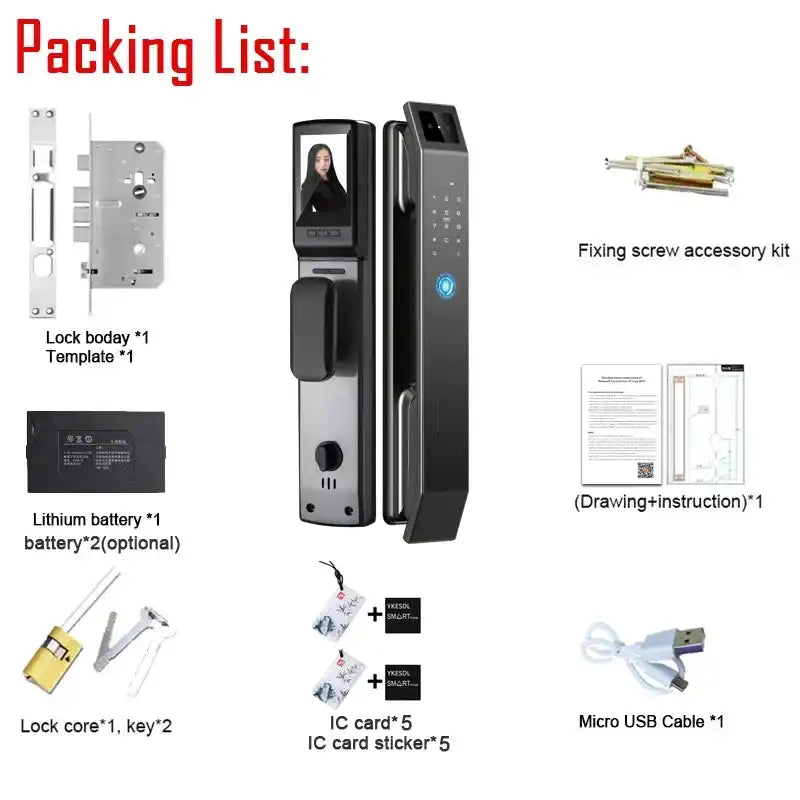 3D Face Recognition Unlock Digital Door Lock With Camera FIngerprint Password Unlock Keyless Electronic Door Lock - Magic Electronics