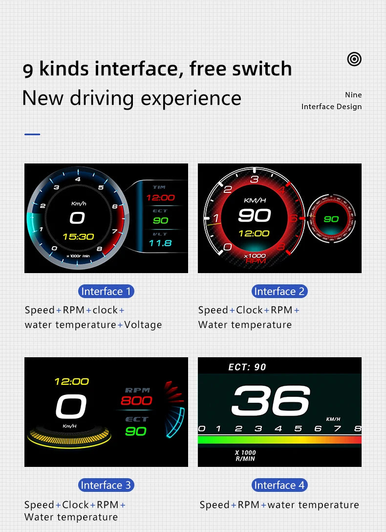 F9-OBD OBD2 GPS HUD Head Up Display Car Digital Speedometer Auto Over speed Alarm Meter Water Temp Fuel Consumption Gauges - Magic Electronics