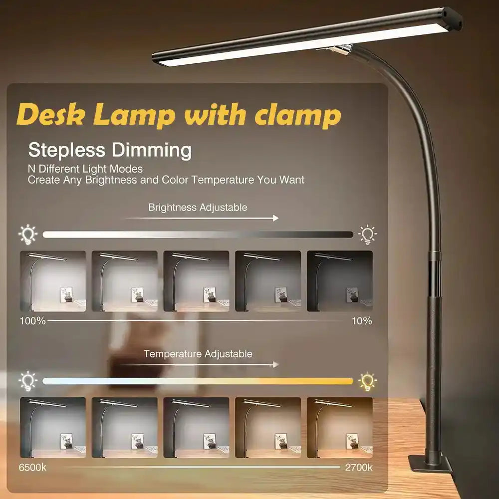 Home Office LED Desk Lamp Double Head Stepless Dimming Eye-Caring Reading Lights 3 Color Mode Flexible Adjustable PC Table Lamps - Magic Electronics