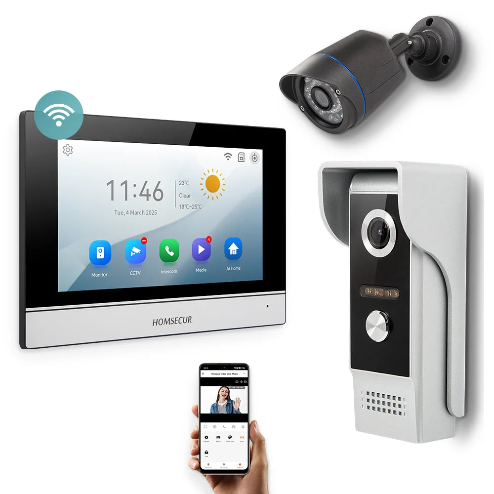 HOMSECUR 4 Wire Tuya Smart APP HD Video House Door Phone Kit with 7" Touch Screen Monitor IP65 Doorbell Camera Record Snapshot - Magic Electronics