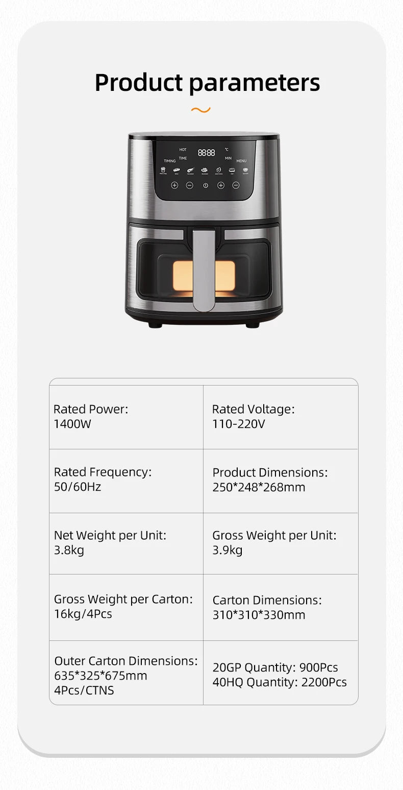 DIVEDEER 7L Household Visual Air Fryer - Large Capacity, Multifunctional, Stainless Steel Design for Home Use (Freidora Aire) Magic Electronics S557b190d27be407c87d43eddbc1dccb5q