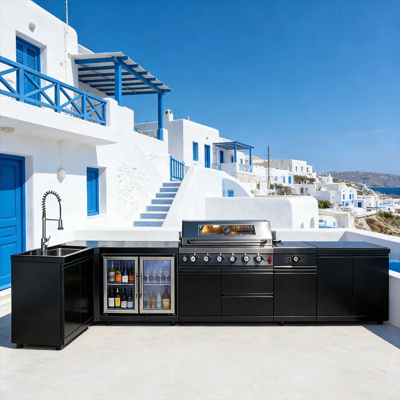 A Full Kitchen Suite Including Grill Cooktop Sink And Fridge With Waterproof Custom Outdoor Stainless Steel Cabinet For Backyard - Magic Electronics