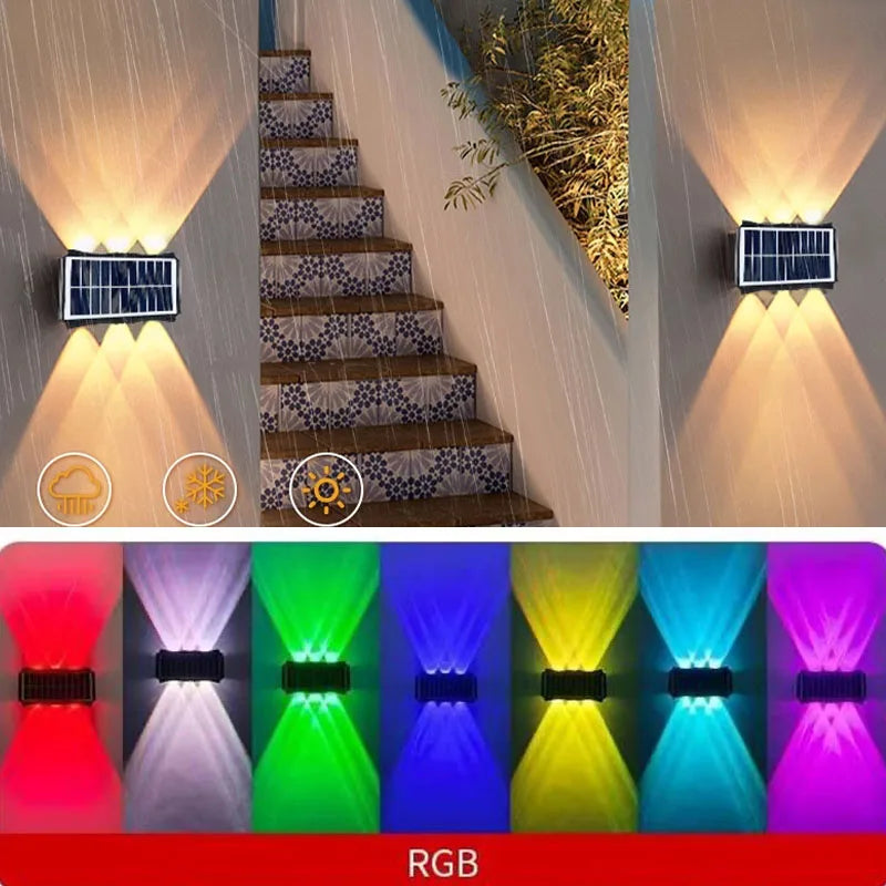 4/6/8LEDs Solar Wall Lamp Yard Street Decor Light Outdoor Waterproof Up and Down Luminous Lighting Garden Landscape Lamp - Magic Electronics