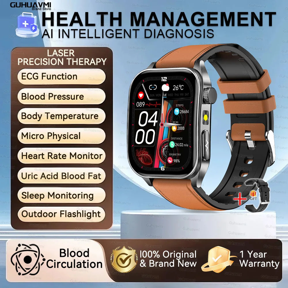 New Laser Treatment Three High Smart Watch Men ECG Heart Rate Uric Acid Health Tracker 1.95 inches Sapphire Glass SmartBracelet Brown Leather Sports Health Watch Magic Electronics S57730e07ba25408bb5b5b774244ed6c5K Brown Leather Sports Health Watch
