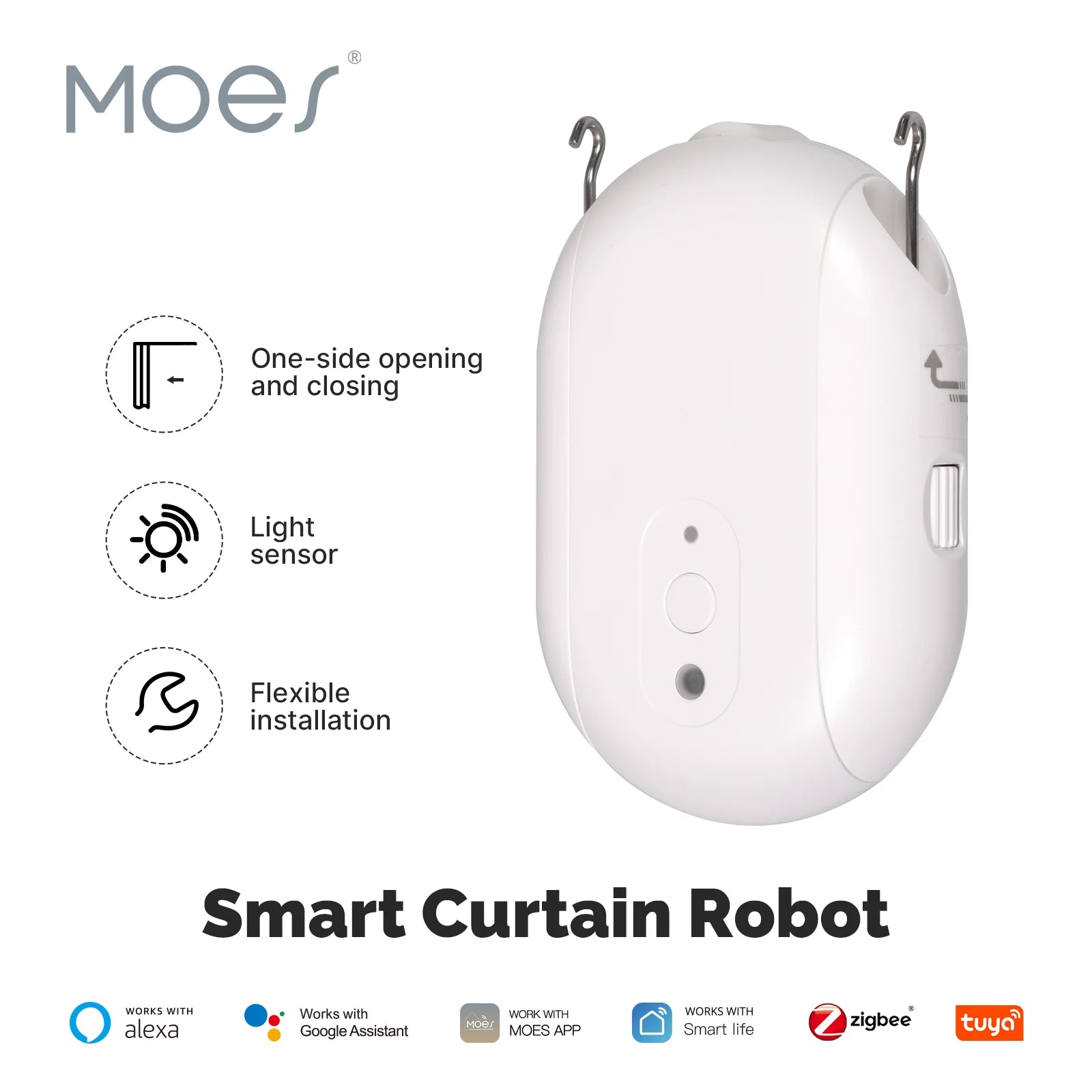 MOES Tuya ZigBee Smart Electric Curtain Robot Timing Auto Opener Closer Light Sensor App Remote Control Support Alexa GoogleHome Magic Electronics S57cf0c3f1c934b848317a72179cfcbbcg_d1ff7949-4acd-442b-8304-40ec998e623e