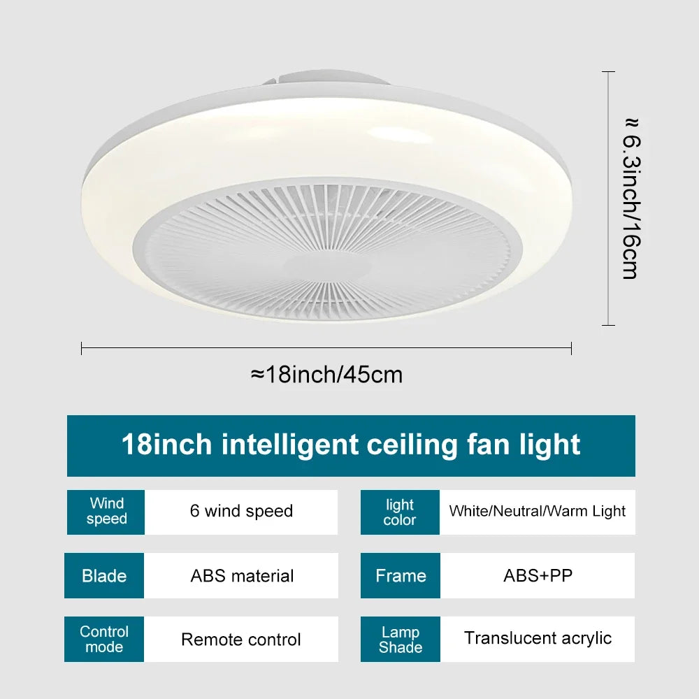 Ceiling Pendant Light Ceiling Fan with Light showing tri-color dimming options and brightness adjustment features.