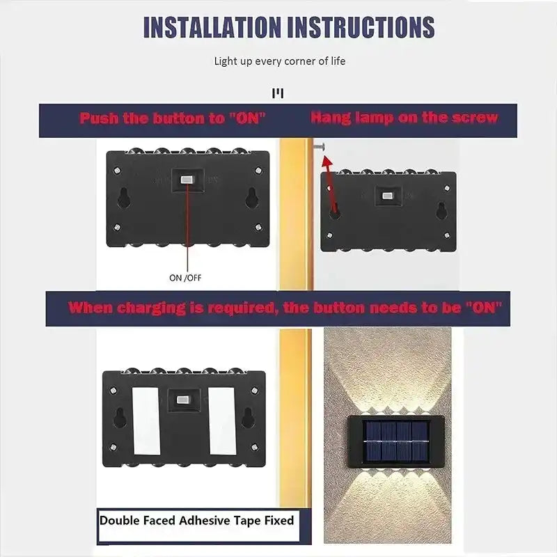 Solar Wall Lamp Outdoor Waterproof Solar Lights Up And Down Convex lens Lighting For Garden Street Landscape Balcony Outdoor Dec - Magic Electronics