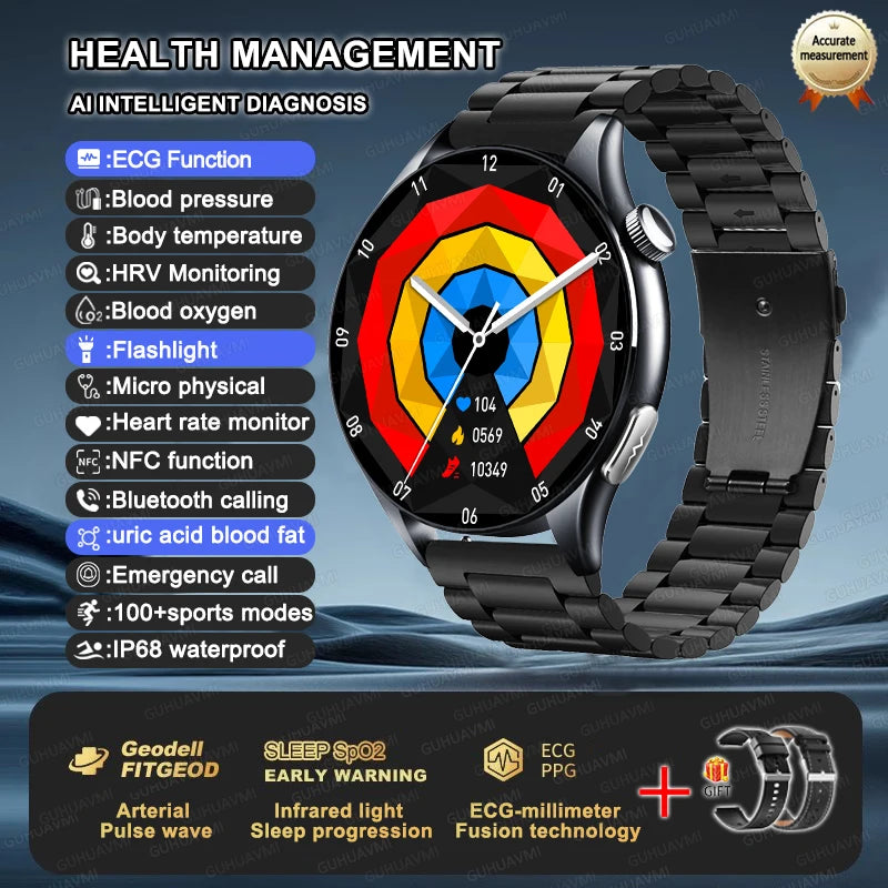 New upgrade High end Analysis Health Smart Watch Sapphire screen ECG Uric Acid BP Blood Oxygen Body Fat HD Call NFC Smart Watch Black Steel 2A Nursing Grade Magic Electronics S58624d4ca7cd486cbceda837637fc515c Black Steel 2A Nursing Grade