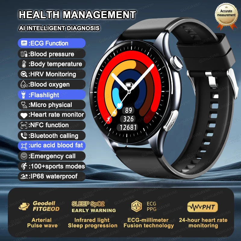 New upgrade High end Analysis Health Smart Watch Sapphire screen ECG Uric Acid BP Blood Oxygen Body Fat HD Call NFC Smart Watch Black Nursing Grade Magic Electronics S5874d6f19be1424897df4b3b1a449772d Black Nursing Grade