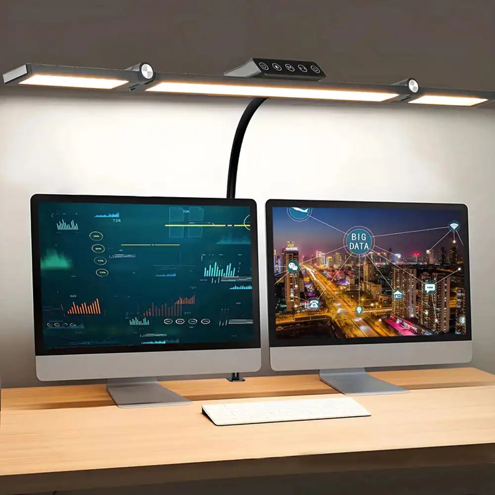 Home Office LED Desk Lamp Double Head Stepless Dimming Eye-Caring Reading Lights 3 Color Mode Flexible Adjustable PC Table Lamps - Magic Electronics