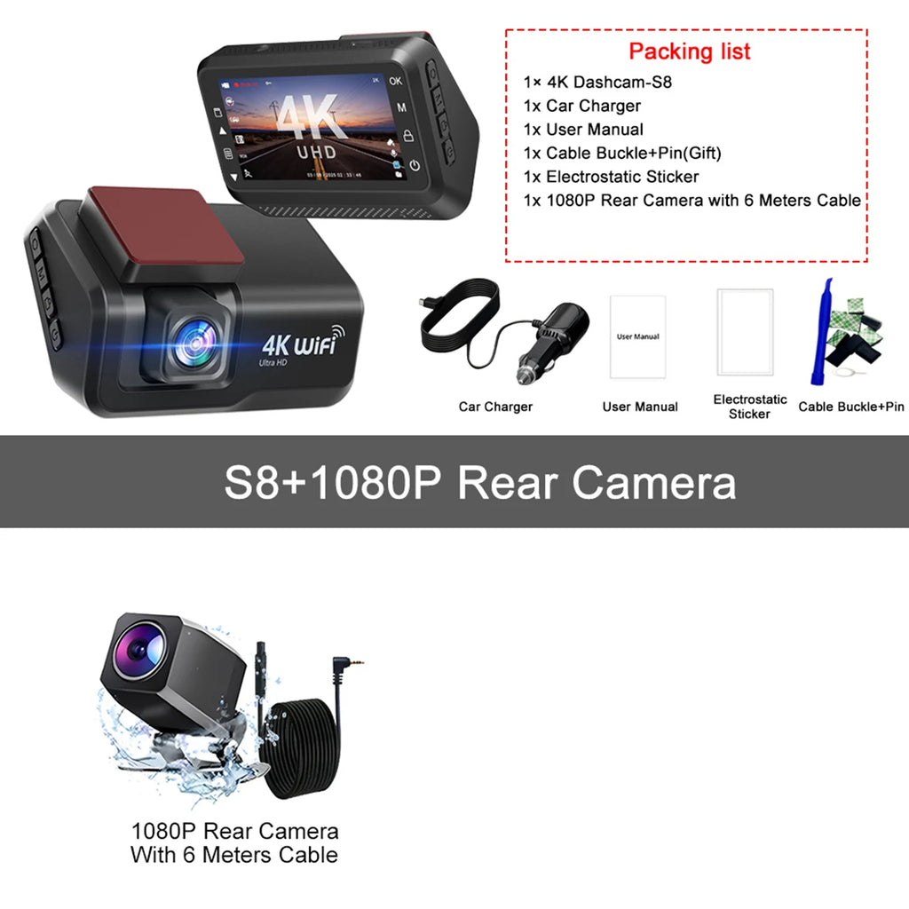 Kocam 4K UHD Dash Cam WiFi Car DVR Front and Rear Dual Lens Auto Car Camera with Night Vision 24H Parking Monitor Black Box - Magic Electronics