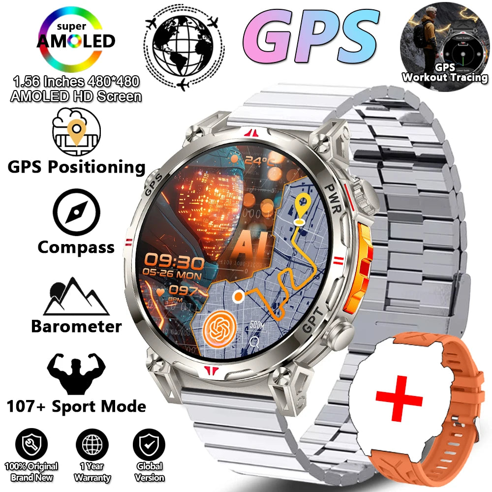 2026 New Outdoor Sports Smartwatch Men GPS Positioning 650mAh HD Call 1.56-inch AMOLED Screen Compass 5ATM Waterproof Watch Man - Magic Electronics