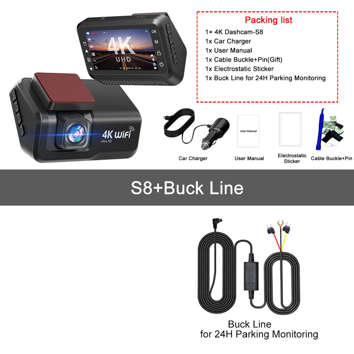 Kocam 4K UHD Dash Cam WiFi Car DVR Front and Rear Dual Lens Auto Car Camera with Night Vision 24H Parking Monitor Black Box - Magic Electronics