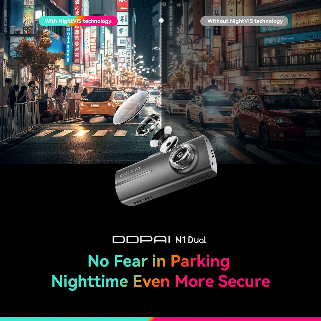 DDPAI Dash Cam N1 Dual Front & Rear Recording NightVIS 1296P Dash Cam Recorder Car DVR App Control - Magic Electronics