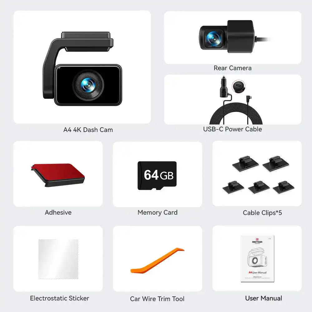 REDTIGER A4 4k Dash Cam Front and Rear Drive Recorder GPS& 5G WiFi Touch Screen Night Vision 24H Parking Mode Voice Control - Magic Electronics