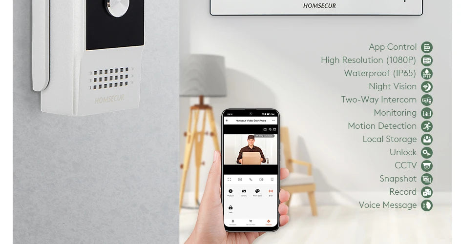 HOMSECUR 4 Wire Tuya Smart APP HD Video House Door Phone Kit with 7" Touch Screen Monitor IP65 Doorbell Camera Record Snapshot - Magic Electronics