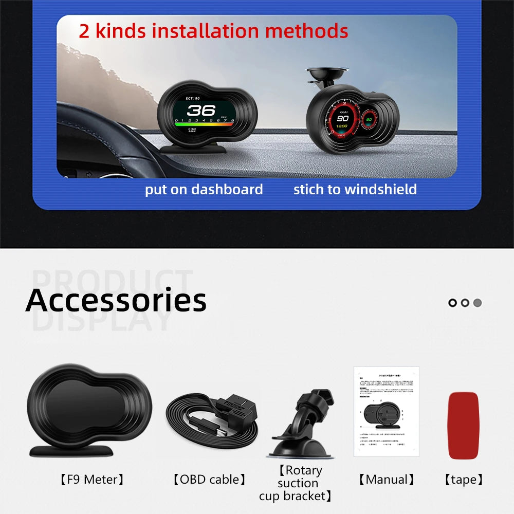 F9-OBD OBD2 GPS HUD Head Up Display Car Digital Speedometer Auto Over speed Alarm Meter Water Temp Fuel Consumption Gauges - Magic Electronics